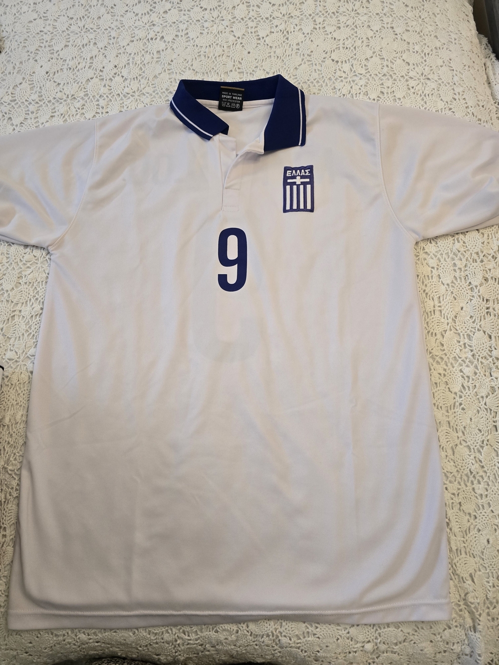 White and Navy Athletic Polo Jersey with Number 9